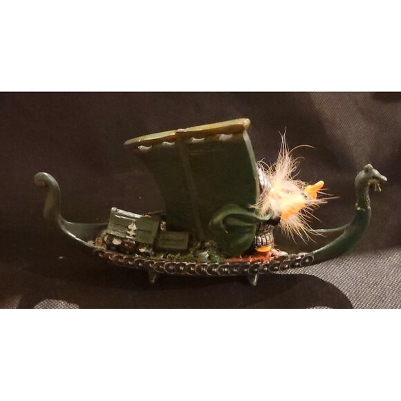 Viking-Themed Collectible Figurine With Dragon Longboat & Furry Viking Warrior - Picture 8 of 14